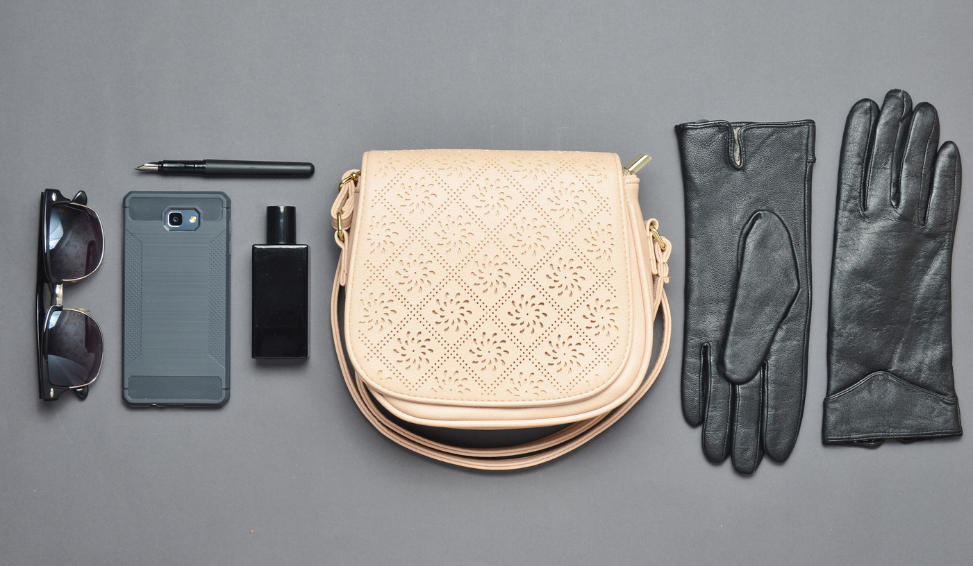 Purse with Leather Gloves, Sunglasses, and a Smartphone